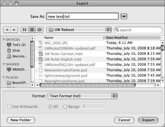 The Adobe Export dialog box is similar to the standard file dialog box that may appear.