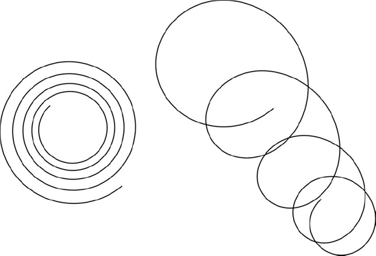 The spiral before (left) and after (right) using the Reshape tool