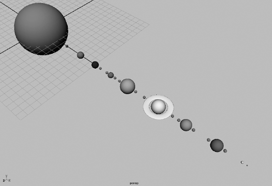 The shaded planets in perspective view