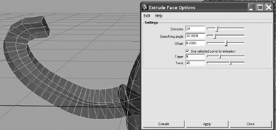 Extruding a face along a path curve