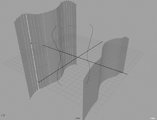 The spanning loft between the existing surfaces snakes from the first isoparm to the curves to the second isoparm.