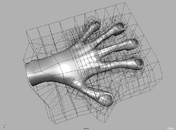 The human hand model is transformed into an alien hand by using lattices to deform the geometry.