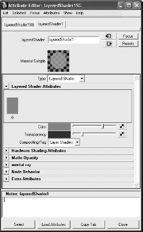 The Layered shader in the Attribute Editor