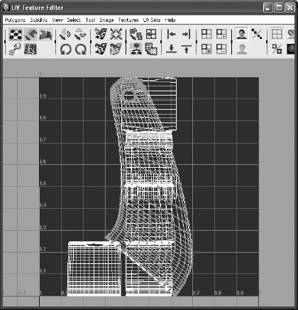 The UVs for the A panel, with the front side's UVs still selected