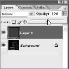 Set the opacity for the red layer in Photoshop so we can see the UV layout on the layer below.