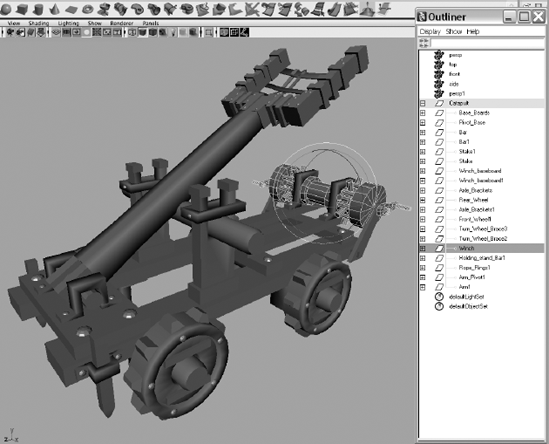 The catapult's winch is ready to animate.