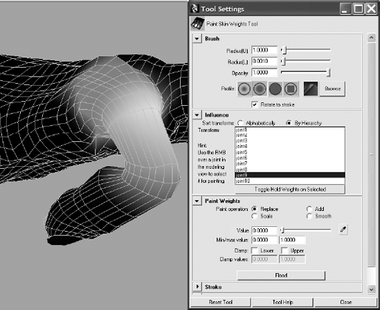 Paint the new weights to avoid unwanted deformations in the hand.