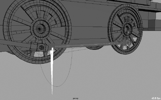 Create an IK handle to attach the wheel arm and the back wheel to the control wheel.