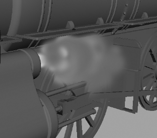 The particles now react very nicely against the side of the locomotive.