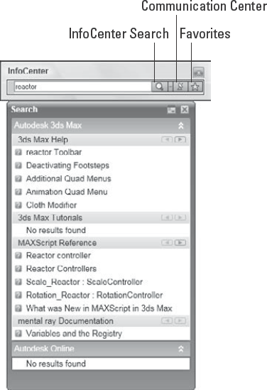 The InfoCenter toolbar lets you search multiple help files at once.