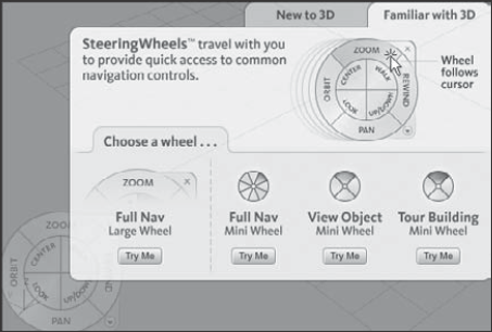 The Steering Wheel introduction dialog box lets you choose the wheel type to use.