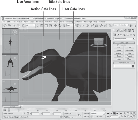 Safe frames provide guides that help you see when the scene objects are out of bounds.