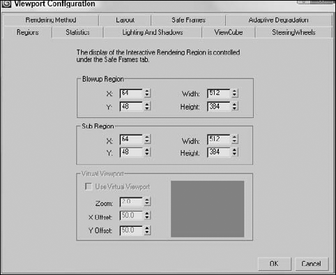 The Regions panel enables you to work with smaller regions within your scene.