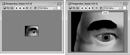 The image on the left was rendered using the Sub Region option; the right image used the Blowup Region.