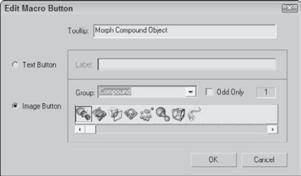 The Edit Macro Button dialog box provides a quick way to change an icon, tooltip, or text label.