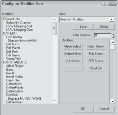 The Configure Modifier Sets dialog box lets you group the modifiers as you want.