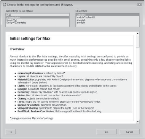 This window explains the benefits of the different initial settings and scheme choices.