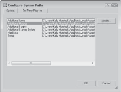 The Configure System Paths dialog box specifies additional paths.