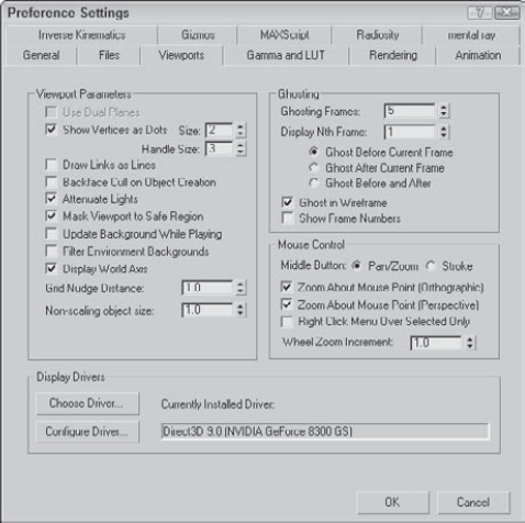 The Viewports panel contains several viewport parameter settings.