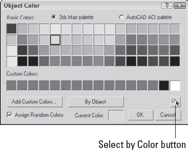 You use the Object Color dialog box to define the color of objects displayed in the viewports.