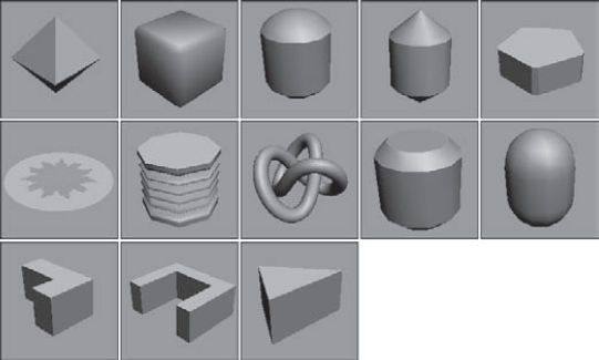 The Extended Primitives: Hedra, ChamferBox, OilTank, Spindle, Gengon, RingWave, Hose, Torus Knot, ChamferCyl, Capsule, L-Ext, C-Ext, and Prism