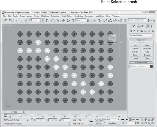 The Paint Selection Region tool makes it easy to select spheres by dragging.