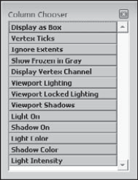 The Column Chooser dialog box holds all the display properties not currently available in the Scene Explorer.