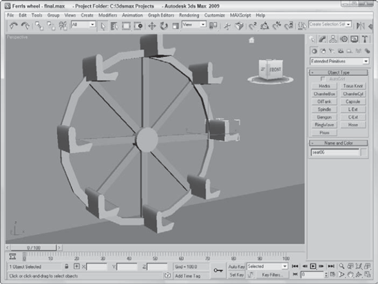 A circular array created by rotating objects about the Transform Coordinate Center