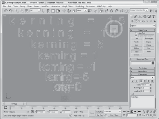 The Text shape lets you control the space between letters, known as kerning.
