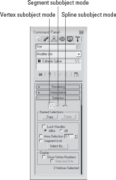 The Selection rollout provides icons for entering the various subobject modes.