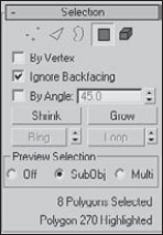 The Selection rollout includes options for determining which subobjects are selected.