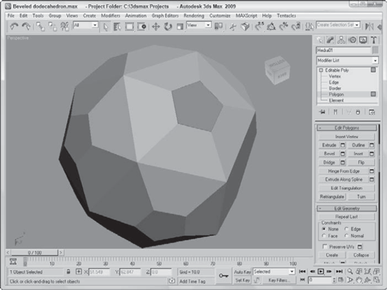 The top faces of this dodecahedron have been individually extruded and beveled.