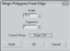 The Hinge Polygons From Edge dialog box lets you select a hinge.