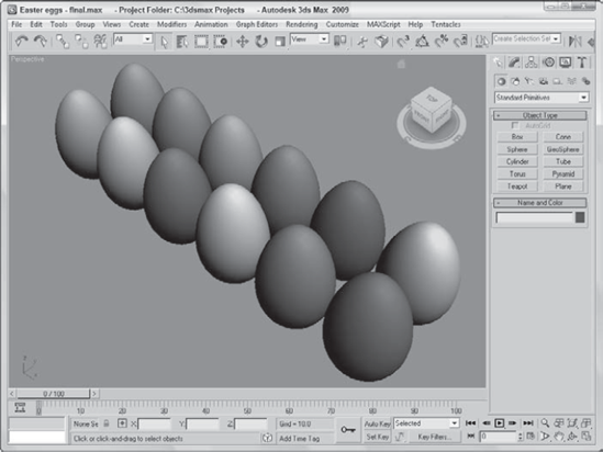 These eggs have been assigned materials with different Diffuse colors.