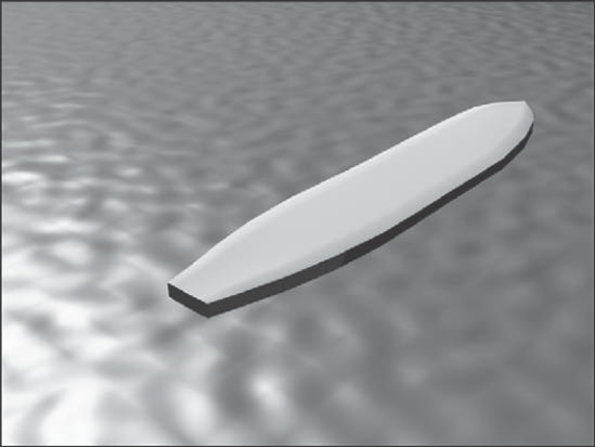 A rendered image of a surfboard with the Top/Bottom compound material applied