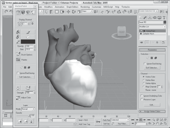 The Vertex Paint modifier can apply color to an object by assigning a color to its vertices.