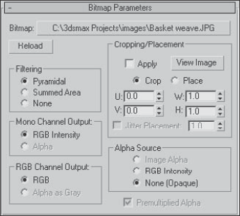 The Bitmap Parameters rollout offers several settings for controlling a bitmap map.