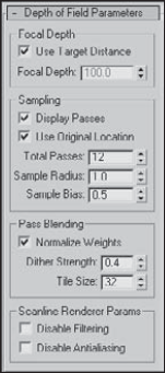 Use the Depth of Field Parameters rollout to set the number of passes.