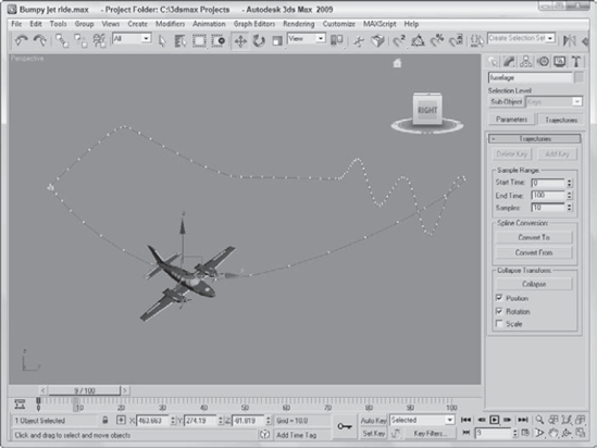 The Trajectories rollout in the Motion panel enables you to see the animation path as a spline.