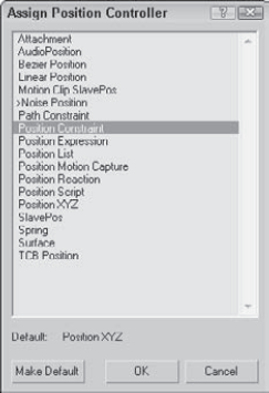 The Assign Position Controller dialog box lets you select a controller to assign.