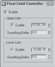 The Limit controller dialog box lets you set upper and lower limits for the current controller value.