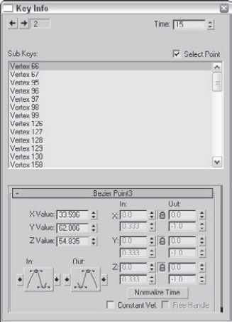The Master Track Key Info dialog box lets you change the key values for each vertex.