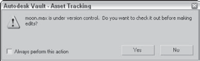 Warning dialog boxes such as this one remind you to check out files.