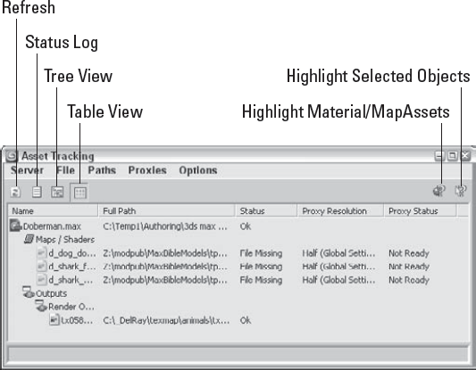 The Asset Tracking interface shows all the checked out files and the status of each.