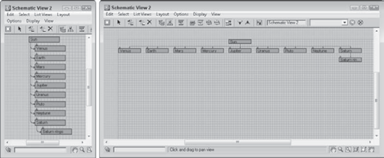 The Schematic View window can automatically arrange nodes in two different modes: Hierarchy and Reference.