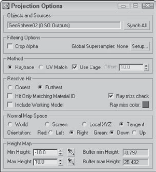 The Projection Options dialog box lets you specify how the projection values are determined.
