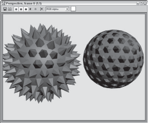The normal map for the spikey ball can be applied as a bump map to reclaim the high-res details.