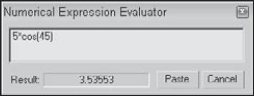 The Numerical Expression Evaluator dialog box lets you enter expressions for a spinner.