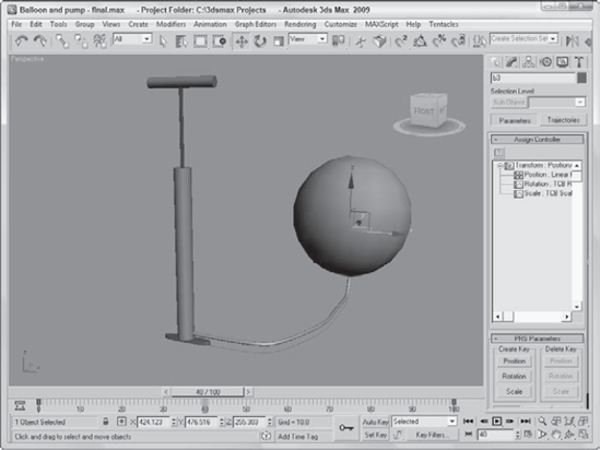 A balloon being inflated using an Expression controller to control the Push modifier