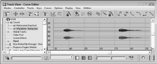 Sounds loaded into the sound track appear as waveforms.